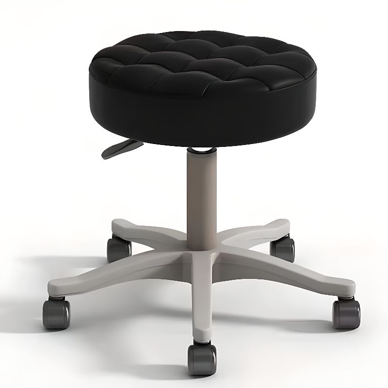 Backless Stool with Rollers, Upholstered Synthetic Material Seat