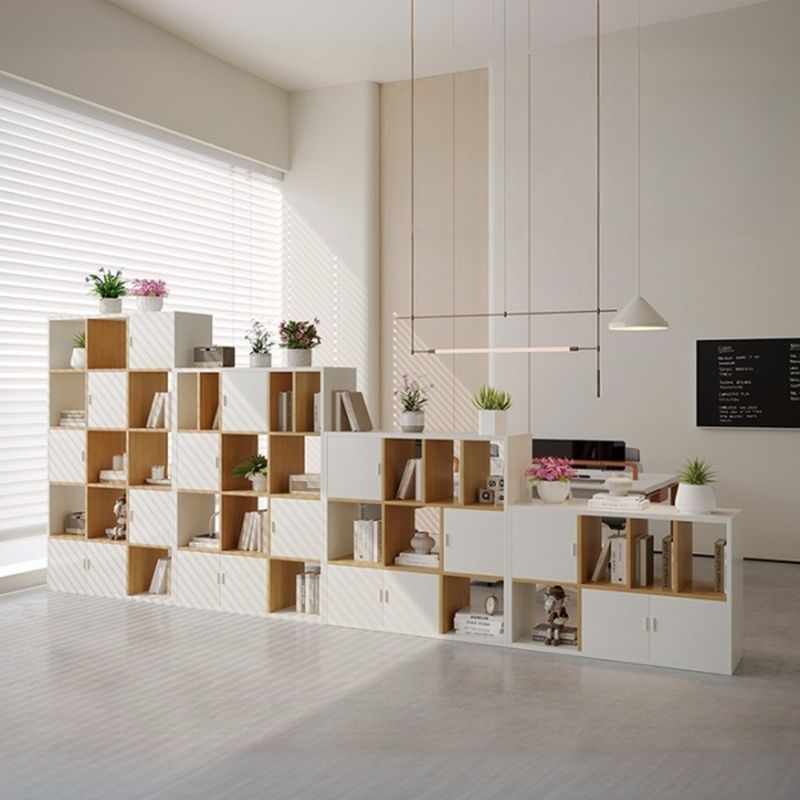 Natural Finish Casual Laminate Office Console Cabinet with Water-resistant Durability, Shelf Unit, 2 Doors, and 2-Wide Compartments