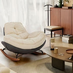 Modern Rocking Chair with Metal Frame and lint Upholstered, Solid Wood Legs and Armless Design