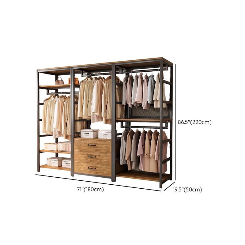 Midnight Black Simplistic Steel Hall Rack with Repository, 2 Drawers/3 Drawers, 4 Shelves/3 Shelves/7 Shelves, and Manufactured Wood Bench