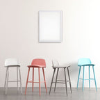 Casual Polymer Bar Stools in Hot Pink/Lemon Color/Light Blue with Back and Pail Seat, Featuring Leg Rest