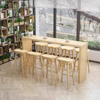 Modern Rectangular Natural Wood Pub Table with Two-sided Pedestal in Wood Grain