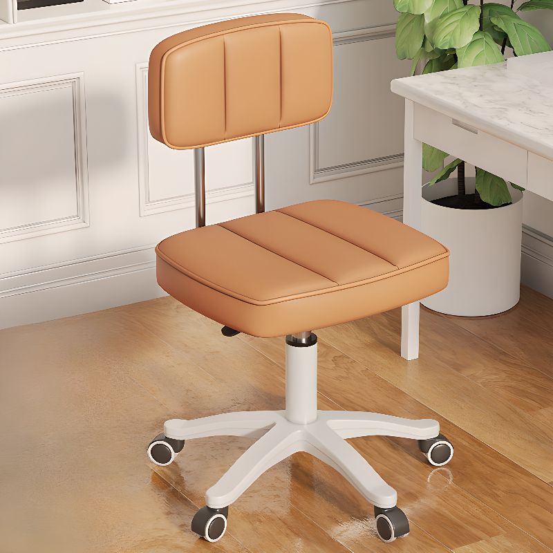 Adaptable Height Low Back Rotatable Task Stool with Wheels & Upholstered Seat
