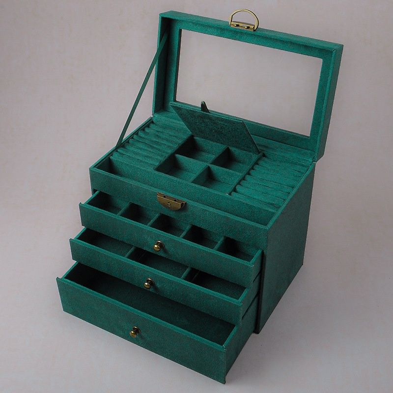 Solid Color White/Black/Green Jewelry Armoire with Compartment in an Art Deco Style