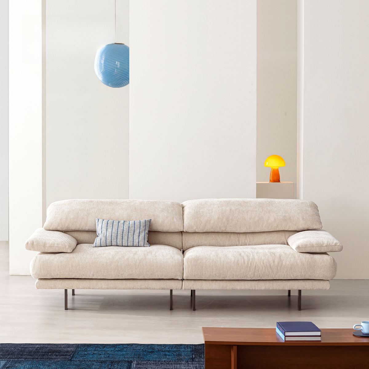 Standard Sofa in Navy Blue/Beige with 1 Pillow