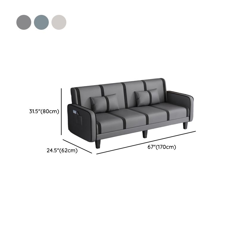 Trendy Solid Color Stain Resistant Standard Sofa/Loveseat in Dark Gray/Cerulean/Light Brown with Arm, Seats 3/2 People, and 2 Pillows