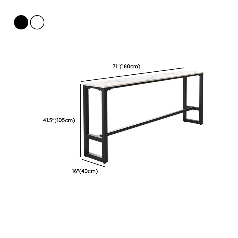Rectangular Modern Stone Top Bar Table Set with Trestle Base and Backrest Barstools