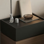 Art Deco Wood Nightstand with Drawer Storage, Small Size and Brown Finish