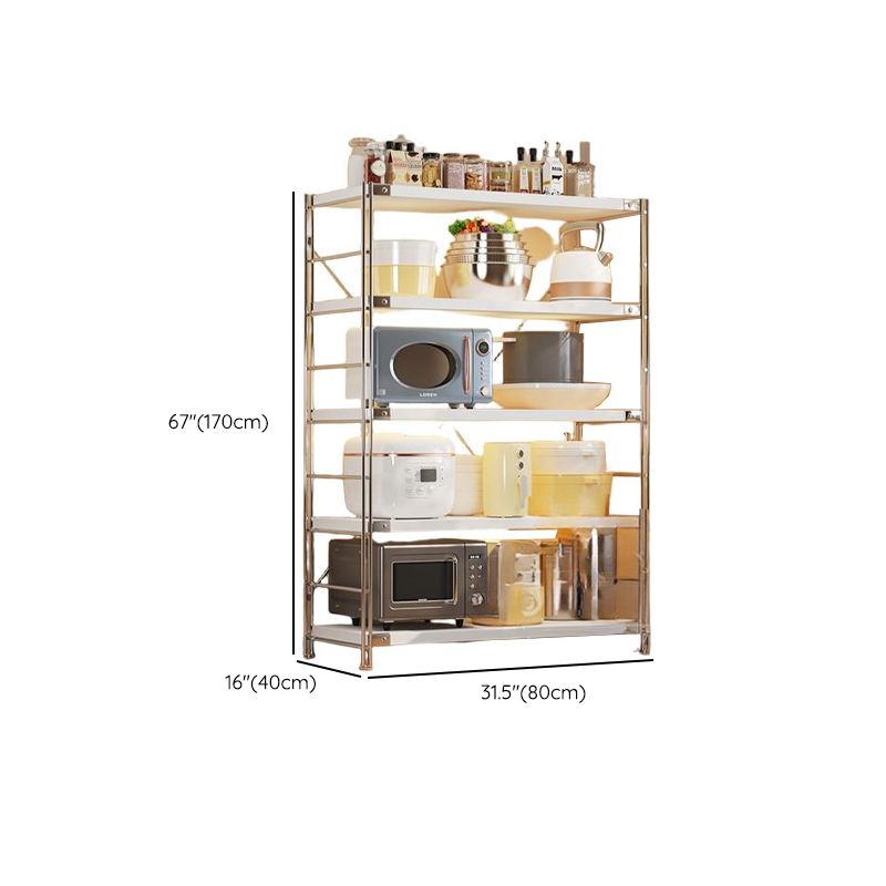 White Modern Standard Baker's Rack with Metal Frame and Wood Shelves