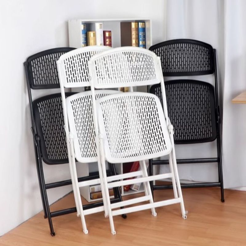 Contemporary Solid Color Side Chair with Ventilated Back, Compact Foldable Metal Frame for Hardwood