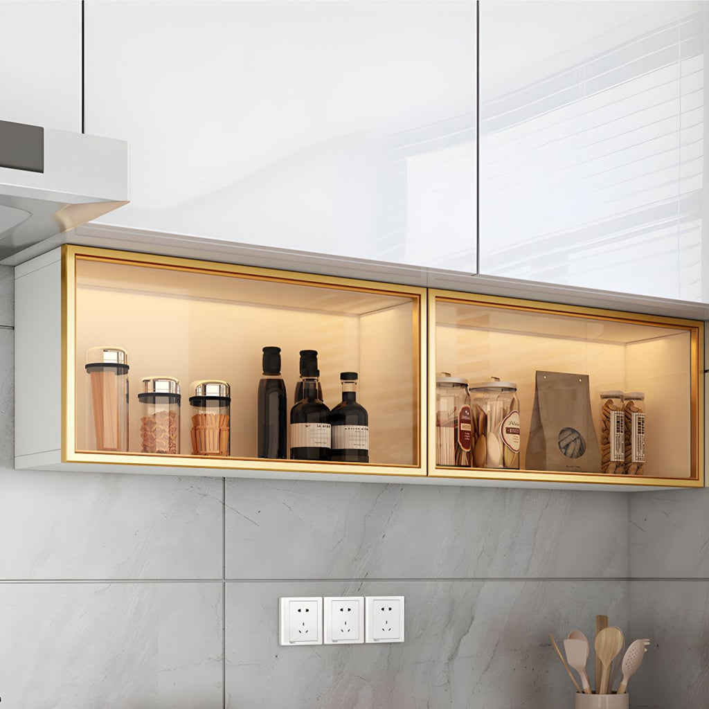 Modern Faux Wood Wall Mounted Display Cabinet with Glass Door
