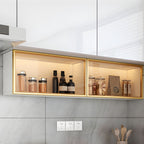 Modern Faux Wood Wall Mounted Display Cabinet with Glass Door