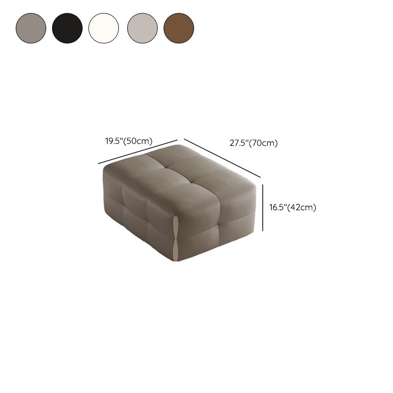 Modish Rectangle/Square Solid Color Standard Ottoman in Genuine Leather with Grey/Chalk/Caramel Upholstery and Button-tufted Finish