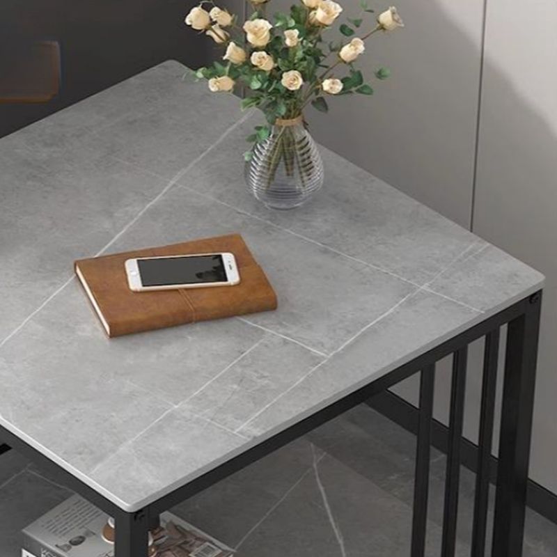 Contemporary Chairside Table Only with Light Gray Stone Top and 4 Legs, Rectangle/Square Shape with Shelf
