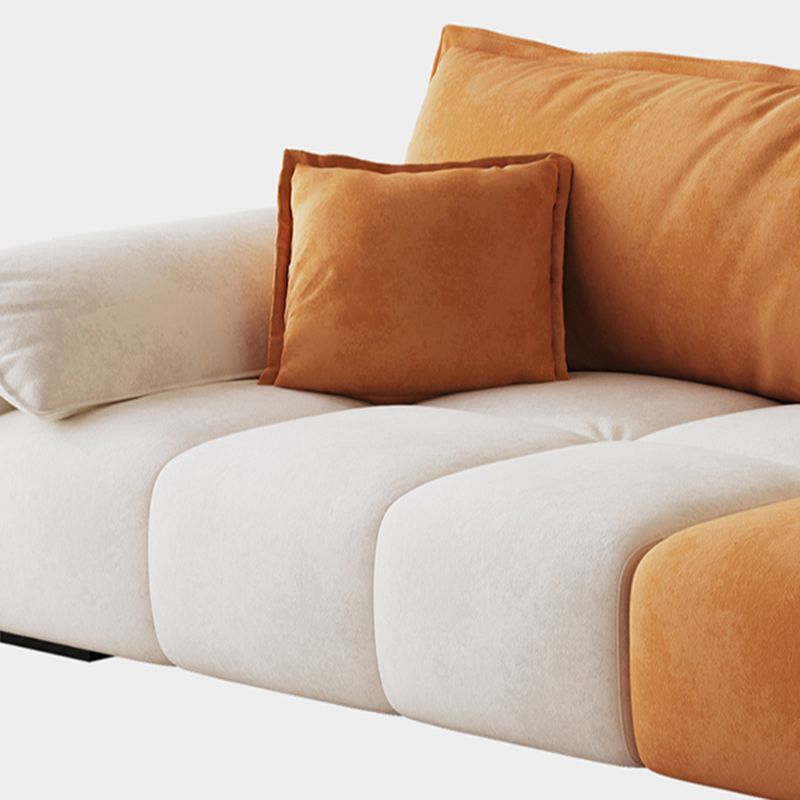 Contemporary Modern Stain Resistant Solid Color Standard Sofa in Off-White/Amber Flannel, Seats 4/3 with 2 Pillows