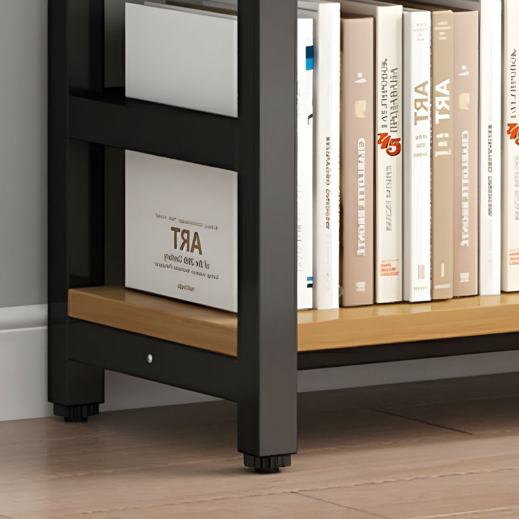 Contemporary Metal Display Stand with Wooden Shelves and Open Storage