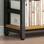 Contemporary Metal Display Stand with Wooden Shelves and Open Storage