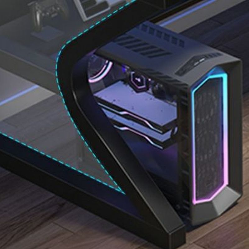 Minimalist Gaming Computer Desk with Rust Resistant Sled Base, Exterior Shelf, Wire Management, and Manufactured Wood Top
