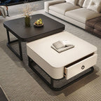 Nested Cart Coffee Table with Frame Base and Synthetic Leather Upholstery, Caster Wheels, Square Top