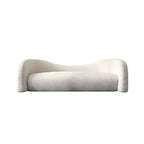 Modern Off-White Curved Sofa in Beige Sherpa Upholstery with Tuxedo Arm