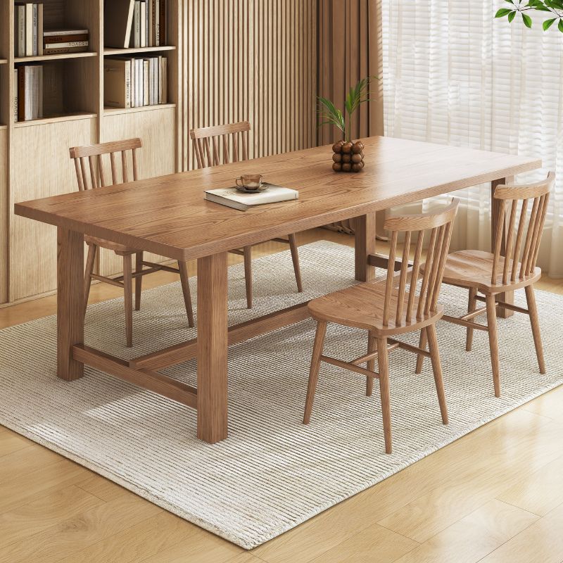 Contemporary Light Brown Solid Wood Kitchen & Dining Table with Trestle Base and Fixed Table for 6-person Seating