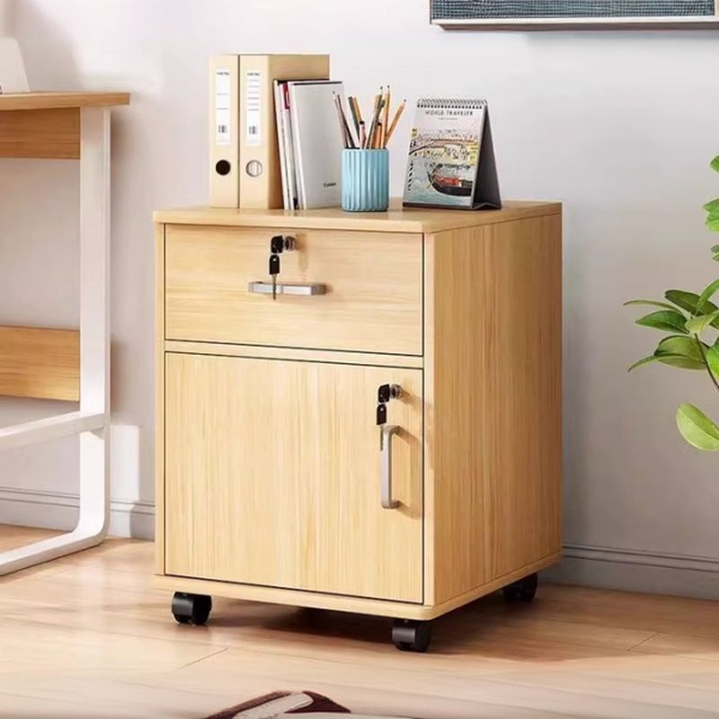 Horizontal Filing Cabinet/Vertical Filing Cabinet in Timber with Soft Close, Key Lock and Roller Wheels in a Casual Style, 2 Shelves/1 Shelf Included/Not Included