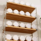 Art Deco Solid Wood Rectangle Shoe Rack with Nature Finish and Adjustable Shelves for 11-20 Pairs in Drawing Room