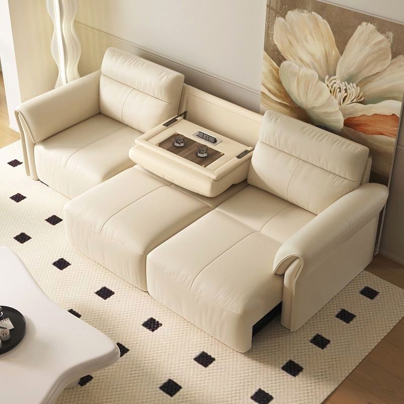Modish Solid Color Stain Resistant Standard Sofa/Loveseat in Beige, for 2/3-seater