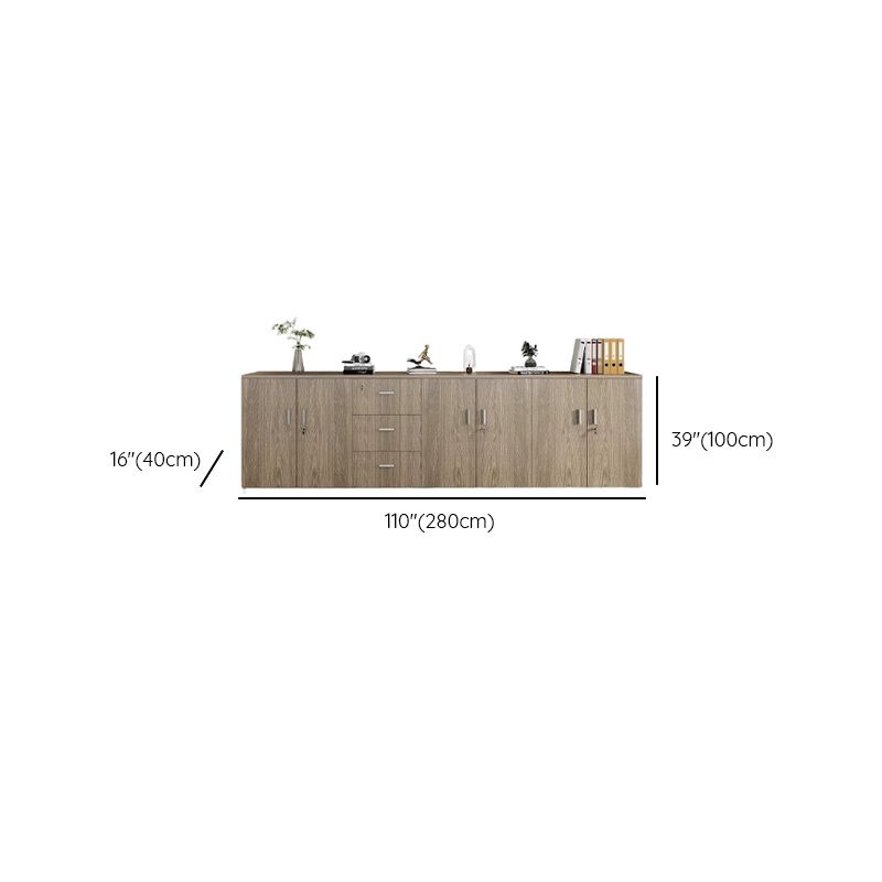 Caramel Trendy Manufactured Wood Supplies Cabinet with Shelves, Locker, Locking Door, and 2-Wide/5-Wide/4-Wide Compartments