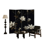 Screen Divider Minimalist Opaque Fold-up with Natural Wood Frame, 4 Panels, Double Sided Print, and Independent Design