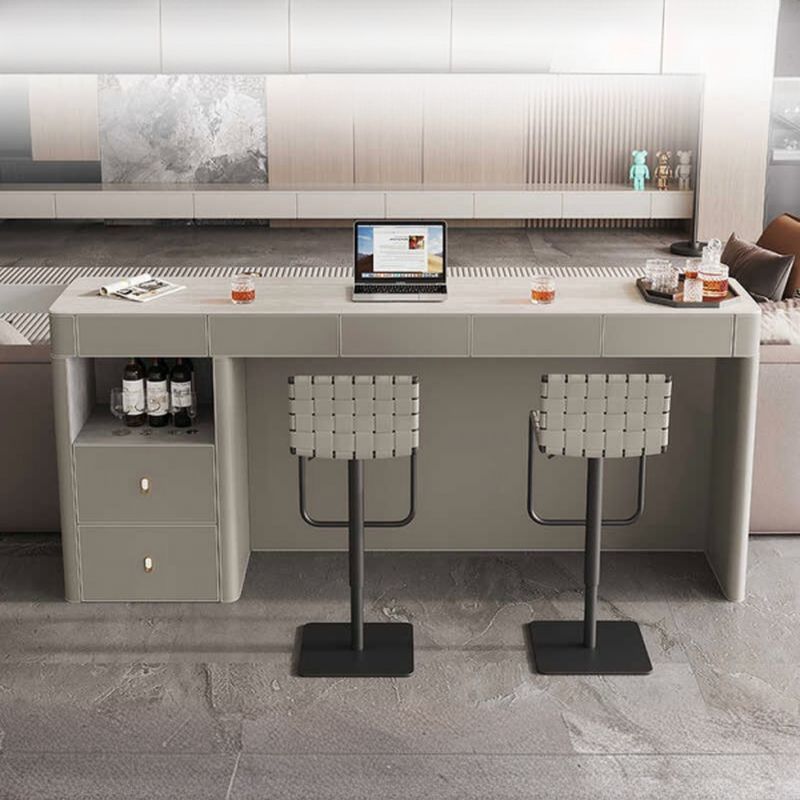 Simplistic Slate Pub Table with Two-sided Pedestal, Light Gray Container, and Rectangle Shape