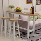Modern Pub Table with Laminate Top and Four Legs in Wood Grain, Featuring Container Storage and Irregular Shape