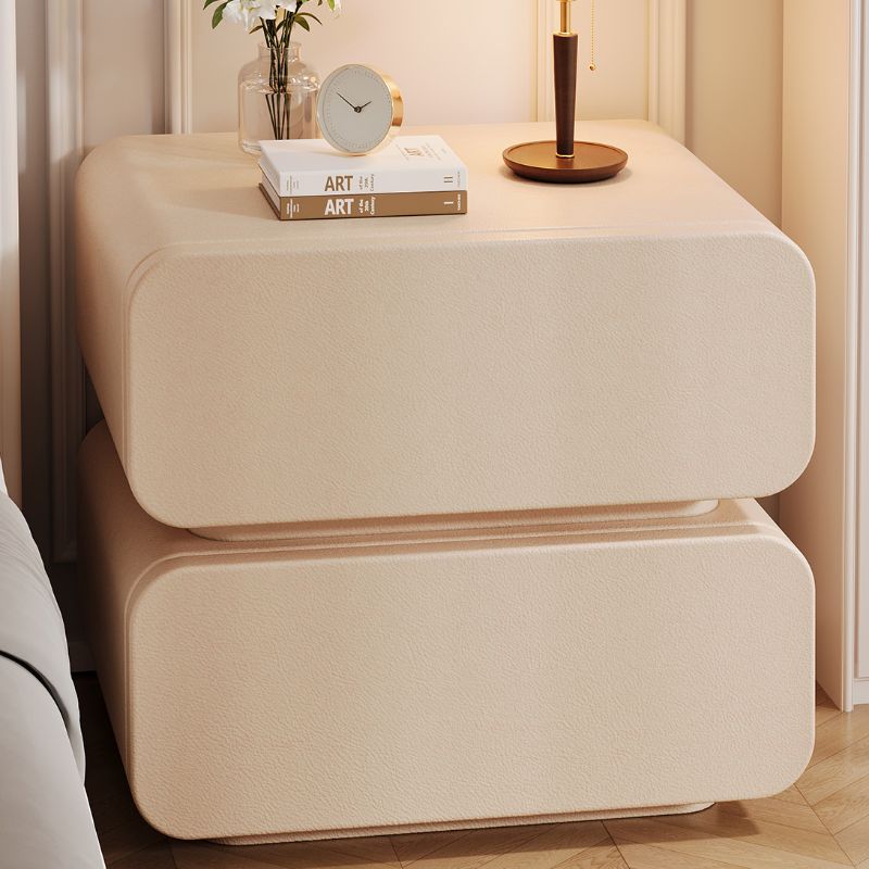 Modish Drawer Storage Bedside Table with 2 Drawers and Pleather Countertop