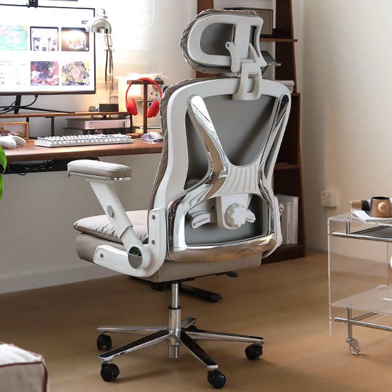 Simple Multi-levelled Single Color Steel Frame Chair in Silver with Lumbar Support, Tilt Available, and Glide Movement