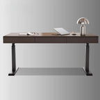 Odor Resistant T-Shape Base Table with 3 Drawers, Automatic Height Adjustment, Auburn Detached Top with Built-in Outlet in Natural Wood