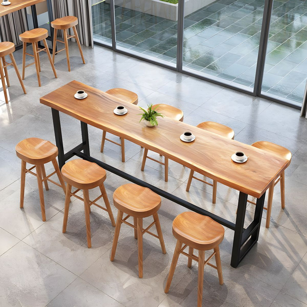 Modern 1/9 Pieces Bar Table Set Rectangle Pine Wood Counter Table with Stools for Cafe