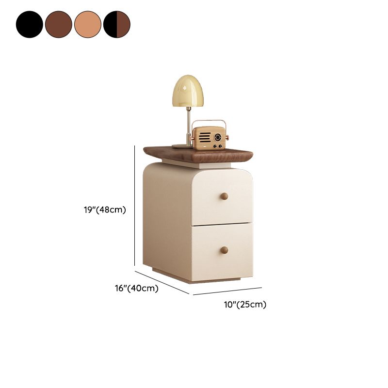 Modish Curved Nightstand with 2 Drawers and Natural Wood Countertop