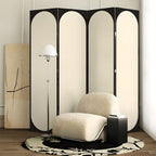 Beige Minimalist Opaque Fold-up Screen Divider with Natural Wood Frame, 4 Panels, and Independent Design