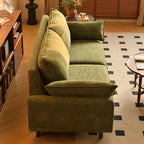 Trendy Stain Resistant Loveseat in Flannel with Butter Color/Light Blue/Beige Upholstery, Seats 2 with Receptacle Storage and Slipcover