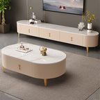 Single Oval Light Gray/Chalk Rock Coffee Table with Four Legs and 1 Drawer, Upholstered in Synthetic Leather