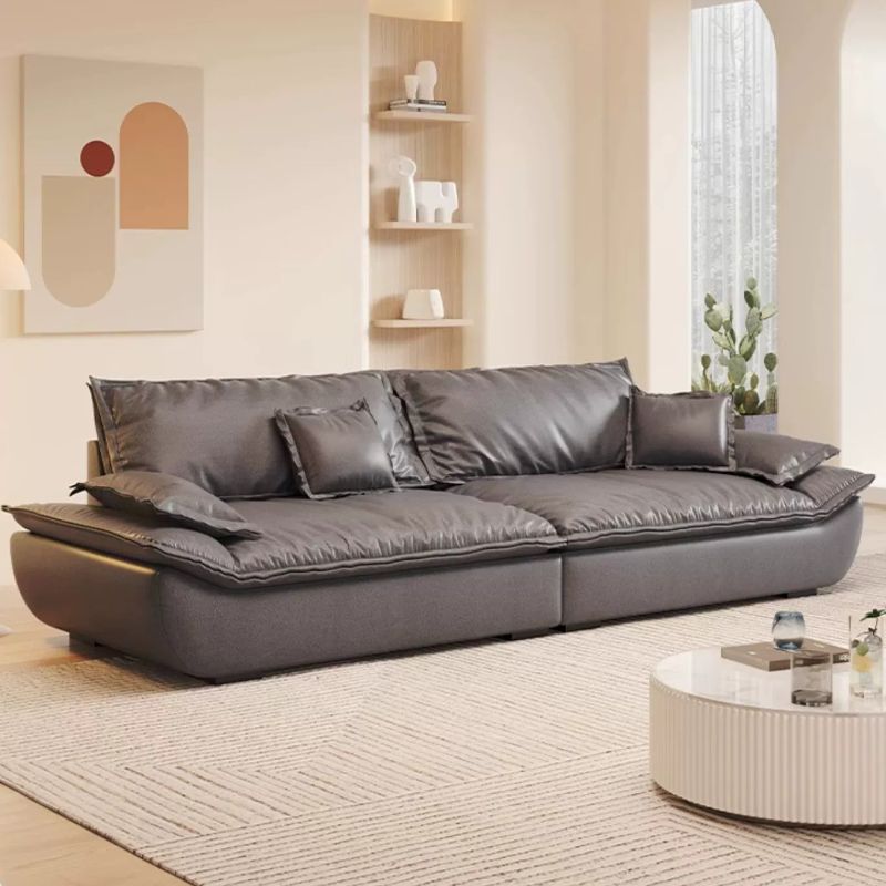 Modish Solid Color Stain Resistant Standard Sofa/Single Sofa in Grey with Pillow Top Arm and 4 Pillows for 4-seater/3-seater/2