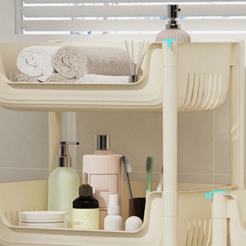 Modish Rectangle Portable Center with Wheels, Open Storage, Basket, 3/2 Baskets, White Top