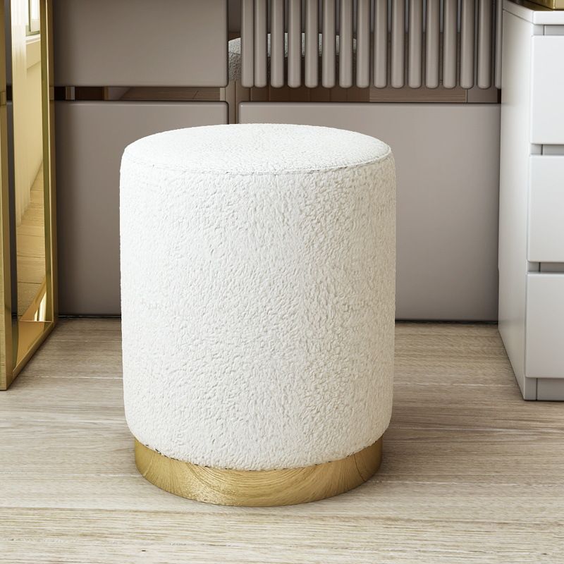 Art Deco Circular Solid Color Standard Ottoman in Dove Grey/Chalk/Peony
