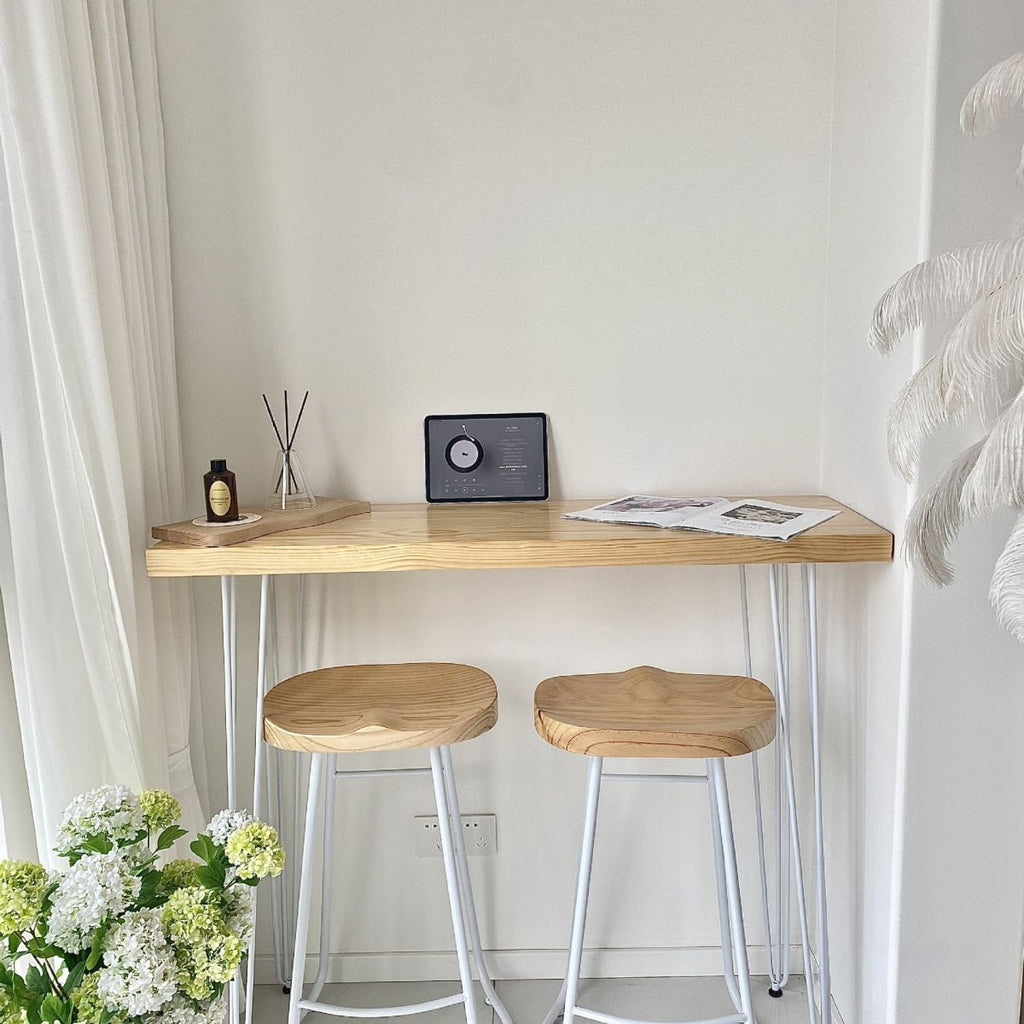 Modern Pub Table with Natural Wood Top and Four Legs in Wood Grain, Rectangular Shape