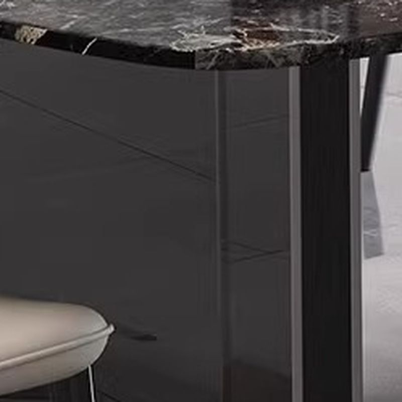 6-seater/4-person Seat Modish Black Scratch-defiant Marble Slab Fixed Marble Dining Table, Mixed Material