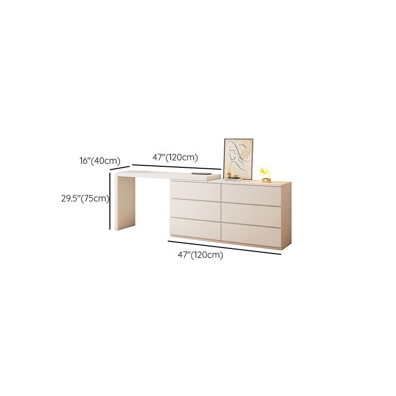 Modish Large Vanity Set with Reclaimed Wood Table Top, White Chair, and 6 Drawers
