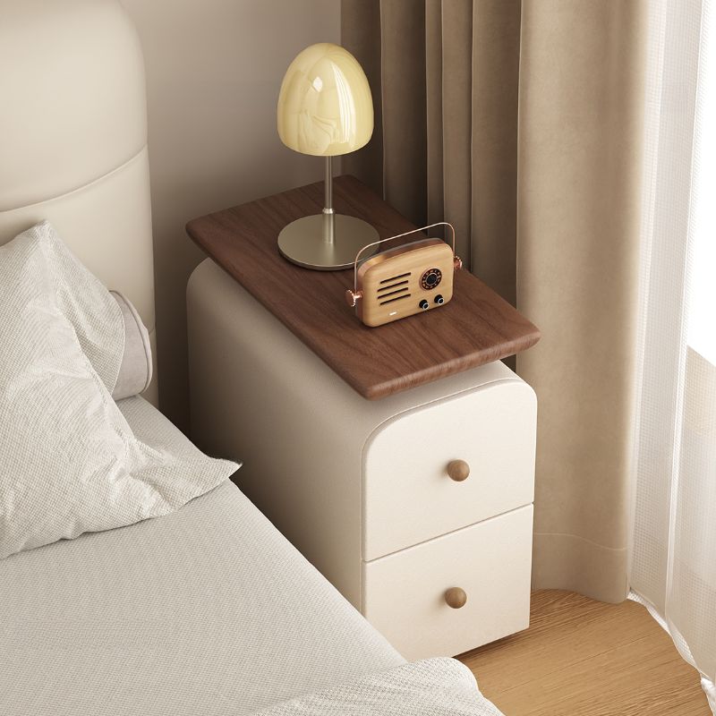 Modish Curved Nightstand with 2 Drawers and Natural Wood Countertop
