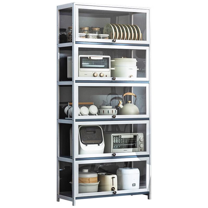 Beige Bambusa Floor Display Stand with Multiple Cabinets (4/3/2), Shelves (4/3/2), and Doors (4/3/2)