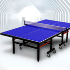 Indoor Dark Blue Synthetic Laminate Ping Pong Table with Table Tennis Paddle Included
