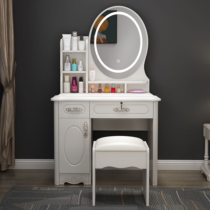 Modern Style Vanity Set with Lighting System, Tabletop Storage, Adjustable Touch and Brightness